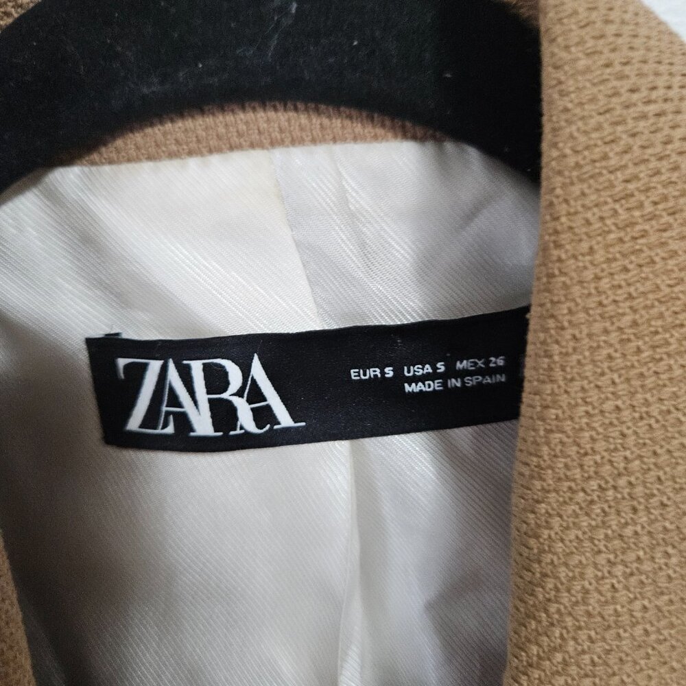 Zara Double Breasted Tailored Blazer Jacket Sz S Camel Tan 2753/225 - Picture 7 of 9